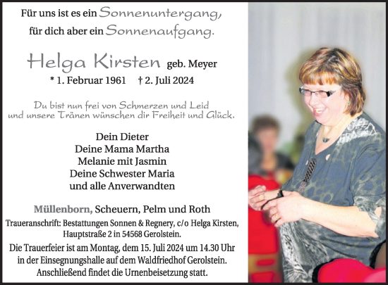 Traueranzeige von Helga Kirsten von WochenSpiegel