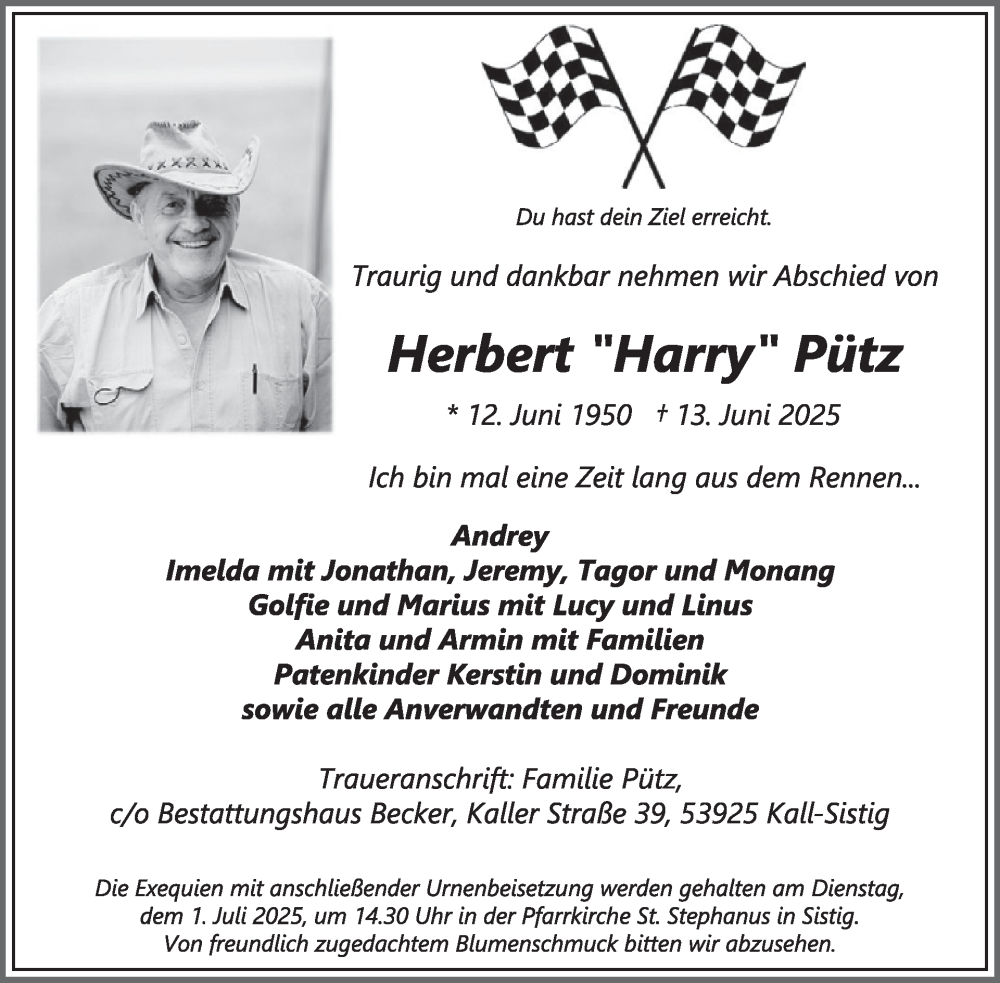  Traueranzeige für Herbert Pütz vom 25.06.2025 aus WochenSpiegel