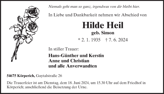 Traueranzeige von Hilde Heil von WochenSpiegel