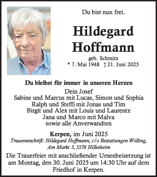 Traueranzeige von Hildegard Hoffmann von WochenSpiegel