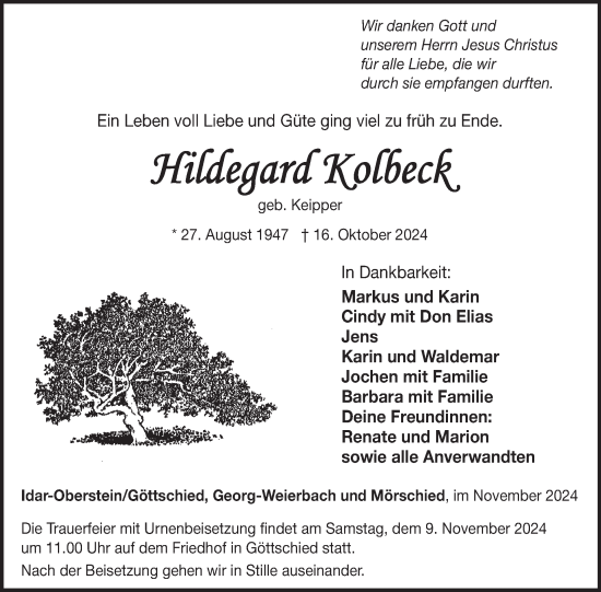 Traueranzeige von Hildegard Kotbeck von WochenSpiegel