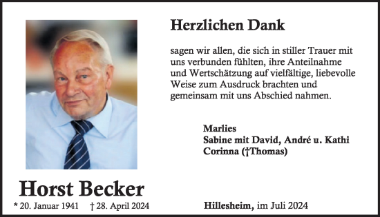 Traueranzeige von Horst Becker von WochenSpiegel