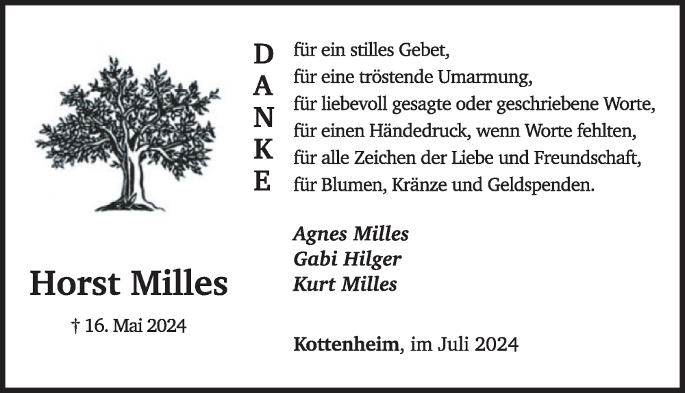  Traueranzeige für Horst Milles vom 03.07.2024 aus WochenSpiegel