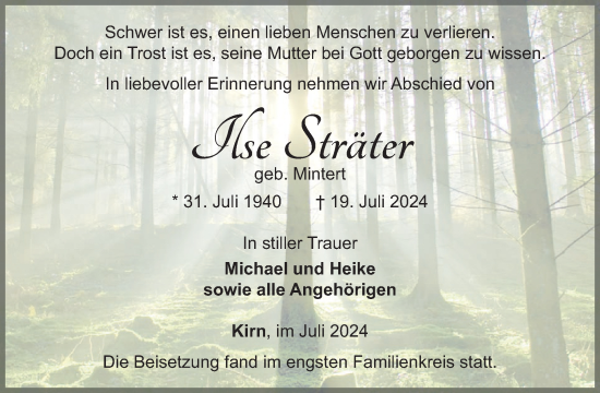 Traueranzeige von Ilse Sträter von WochenSpiegel