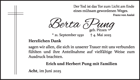 Traueranzeige von Inga Pung von WochenSpiegel