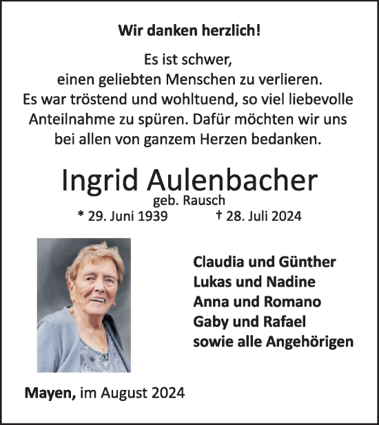 Traueranzeige von Ingrid Aulenbacher von WochenSpiegel
