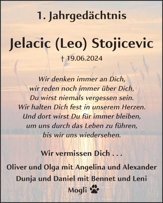 Traueranzeige von Jelacic Stojicevic von WochenSpiegel