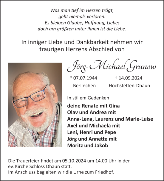 Traueranzeige von Jörg-Michael Grunow von WochenSpiegel