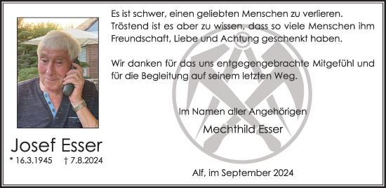 Traueranzeige von Josef Esser von WochenSpiegel