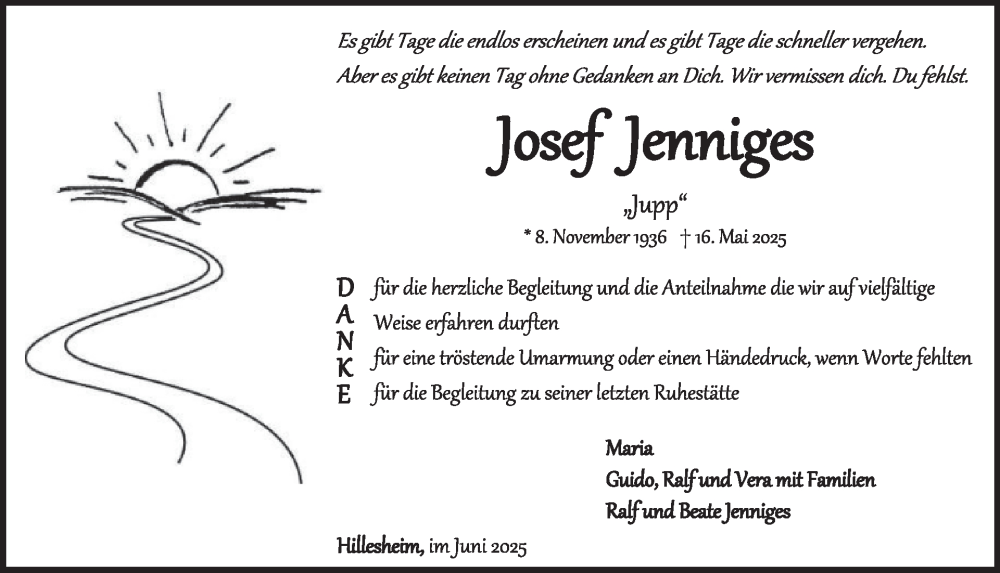  Traueranzeige für Josef Jenniges vom 28.06.2025 aus WochenSpiegel