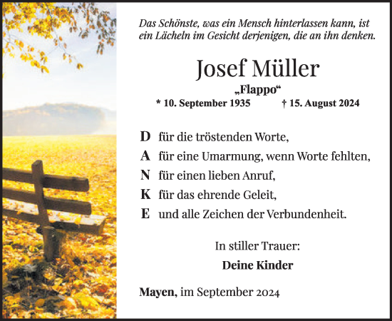 Traueranzeige von Josef Müller von WochenSpiegel