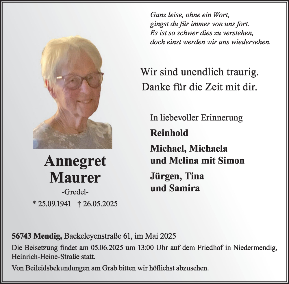  Traueranzeige für Jürgen Maurer vom 04.06.2025 aus WochenSpiegel