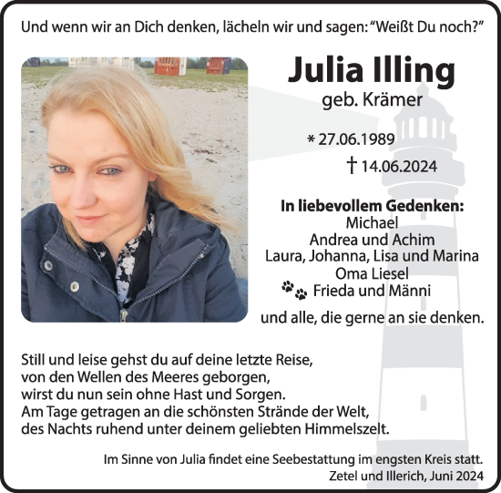 Traueranzeige von Julia Illing von WochenSpiegel