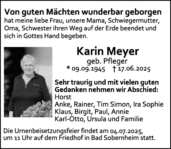 Traueranzeige von Karin Meyer von WochenSpiegel