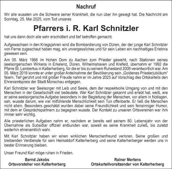 Traueranzeige von Karl Schnitzler von WochenSpiegel