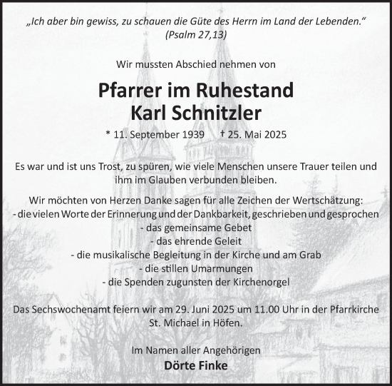 Traueranzeige von Karl Schnitzler von WochenSpiegel