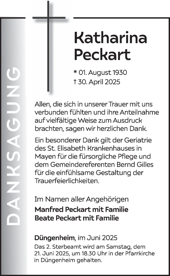 Traueranzeige von Katharina Peckart von WochenSpiegel