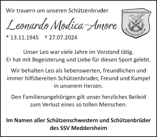 Traueranzeige von Leonardo Modica-Amore von WochenSpiegel