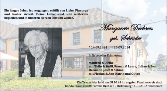 Traueranzeige von Margarete Drehsen von WochenSpiegel