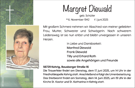 Traueranzeige von Margret Diewald von WochenSpiegel