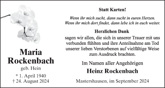 Traueranzeige von Maria Rockenbach von WochenSpiegel