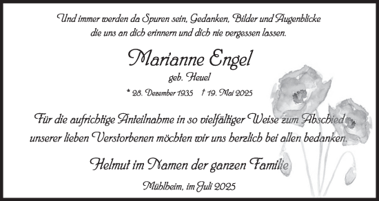 Traueranzeige von Marianne Engel von WochenSpiegel