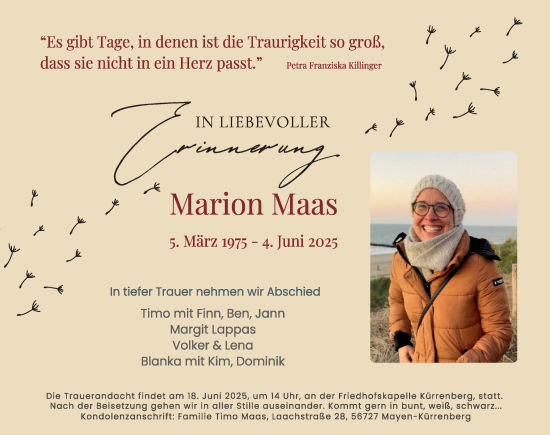 Traueranzeige von Marion Maas von WochenSpiegel