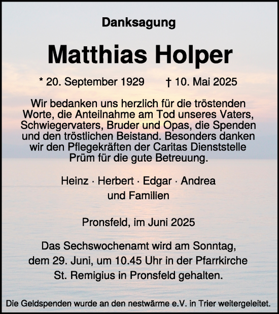 Traueranzeige von Matthias Holper von WochenSpiegel