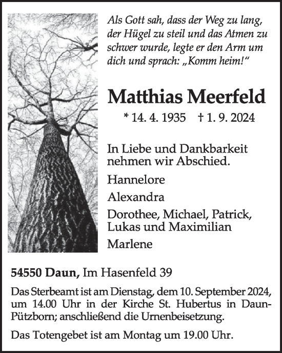 Traueranzeige von Matthias Meerfeld von WochenSpiegel
