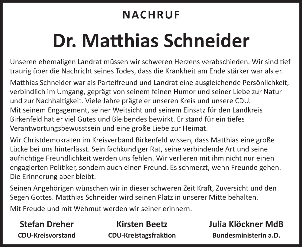  Traueranzeige für Matthias Schneider vom 24.08.2024 aus WochenSpiegel