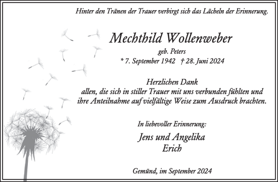 Traueranzeige von Mechthild Wollenweber von WochenSpiegel