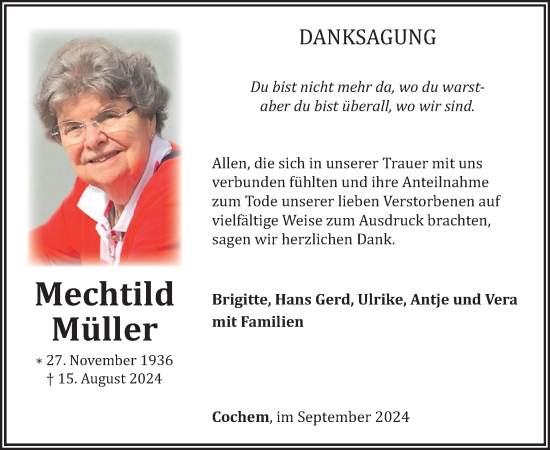 Traueranzeige von Mechtild Müller von WochenSpiegel
