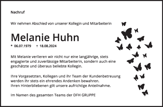 Traueranzeige von Melanie Huhn von WochenSpiegel