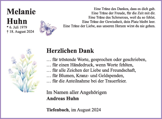 Traueranzeige von Melanie Huhn von WochenSpiegel