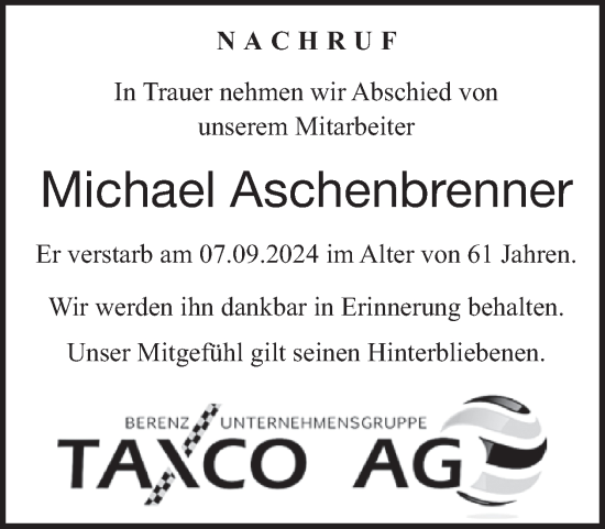 Traueranzeige von Michael Aschenbrenner von WochenSpiegel