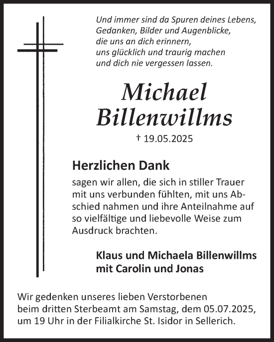Traueranzeige von Michael Billenwillms von WochenSpiegel