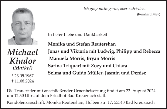 Traueranzeige von Michael Kindor von WochenSpiegel