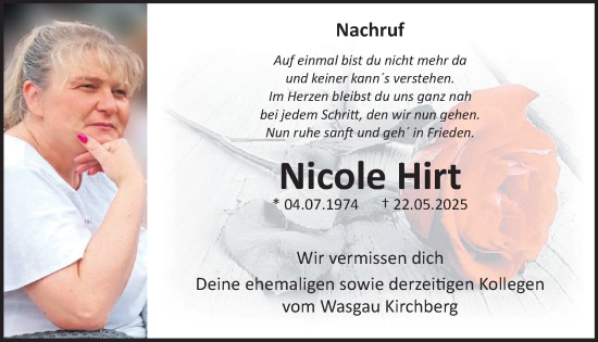 Traueranzeige von Nicole Hirt von WochenSpiegel