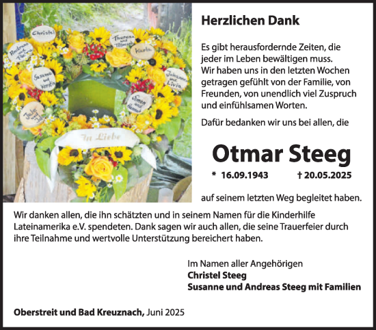 Traueranzeige von Otmar Steeg von WochenSpiegel
