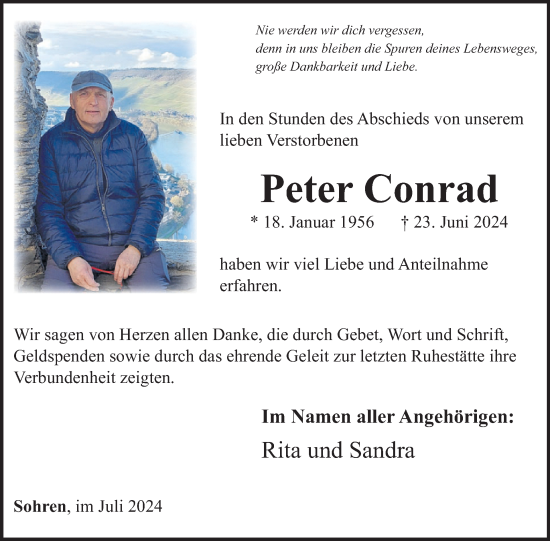 Traueranzeige von Peter Conrad von WochenSpiegel