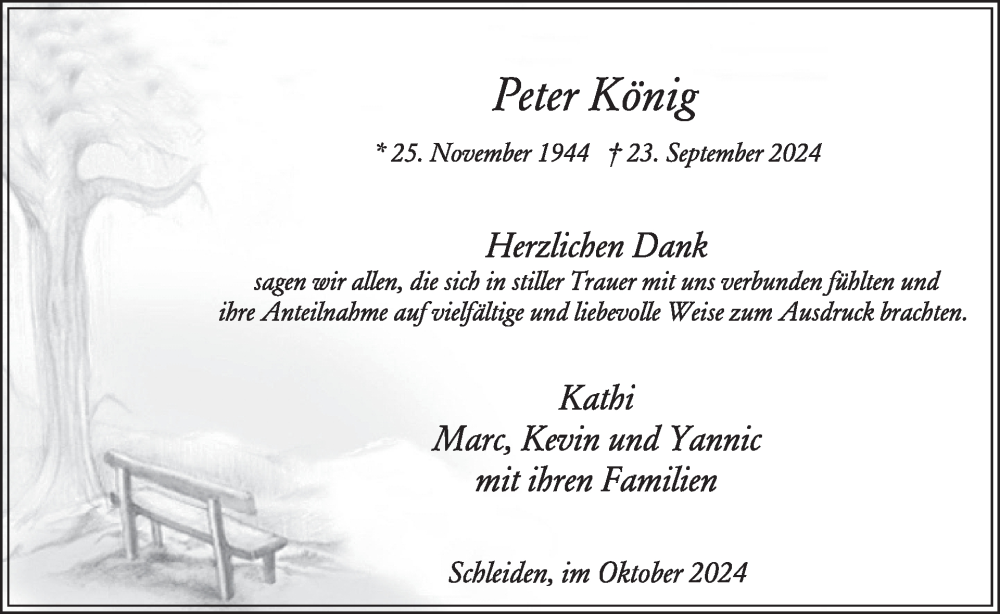  Traueranzeige für Peter König vom 30.10.2024 aus WochenSpiegel