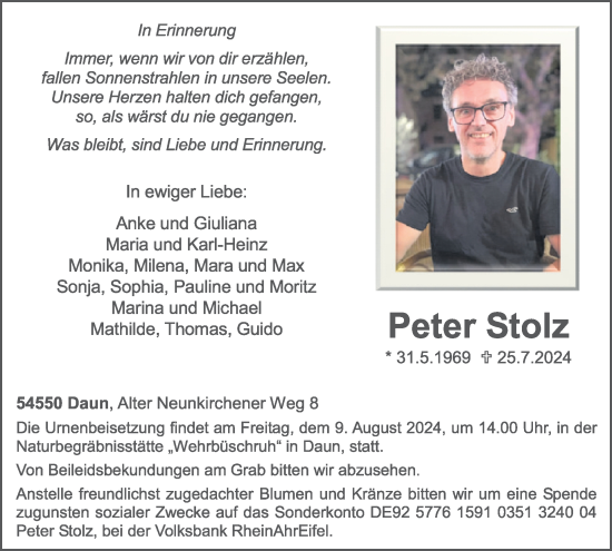 Traueranzeige von Peter Stolz von WochenSpiegel