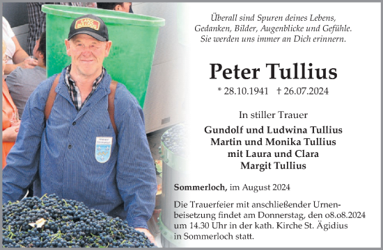 Traueranzeige von Peter Tullius von WochenSpiegel