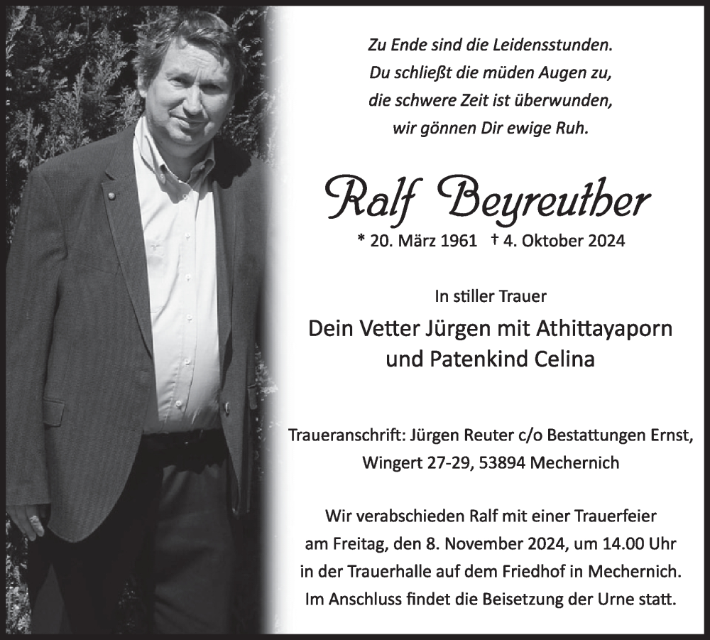 Traueranzeige für Ralf Beyreuther vom 23.10.2024 aus WochenSpiegel