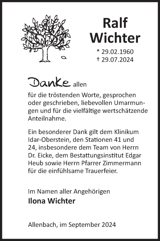 Traueranzeige von Ralf Wichter von WochenSpiegel