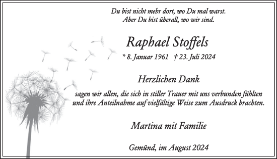 Traueranzeige von Raphael Stoffels von WochenSpiegel