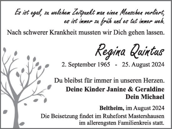 Traueranzeige von Regina Quintus von WochenSpiegel