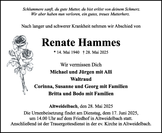 Traueranzeige von Renate Hammes von WochenSpiegel