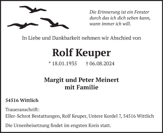 Traueranzeige von Rolf Keuper von WochenSpiegel