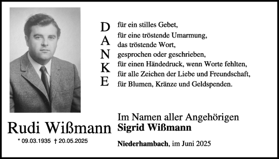Traueranzeige von Rudi Wißmann  von WochenSpiegel
